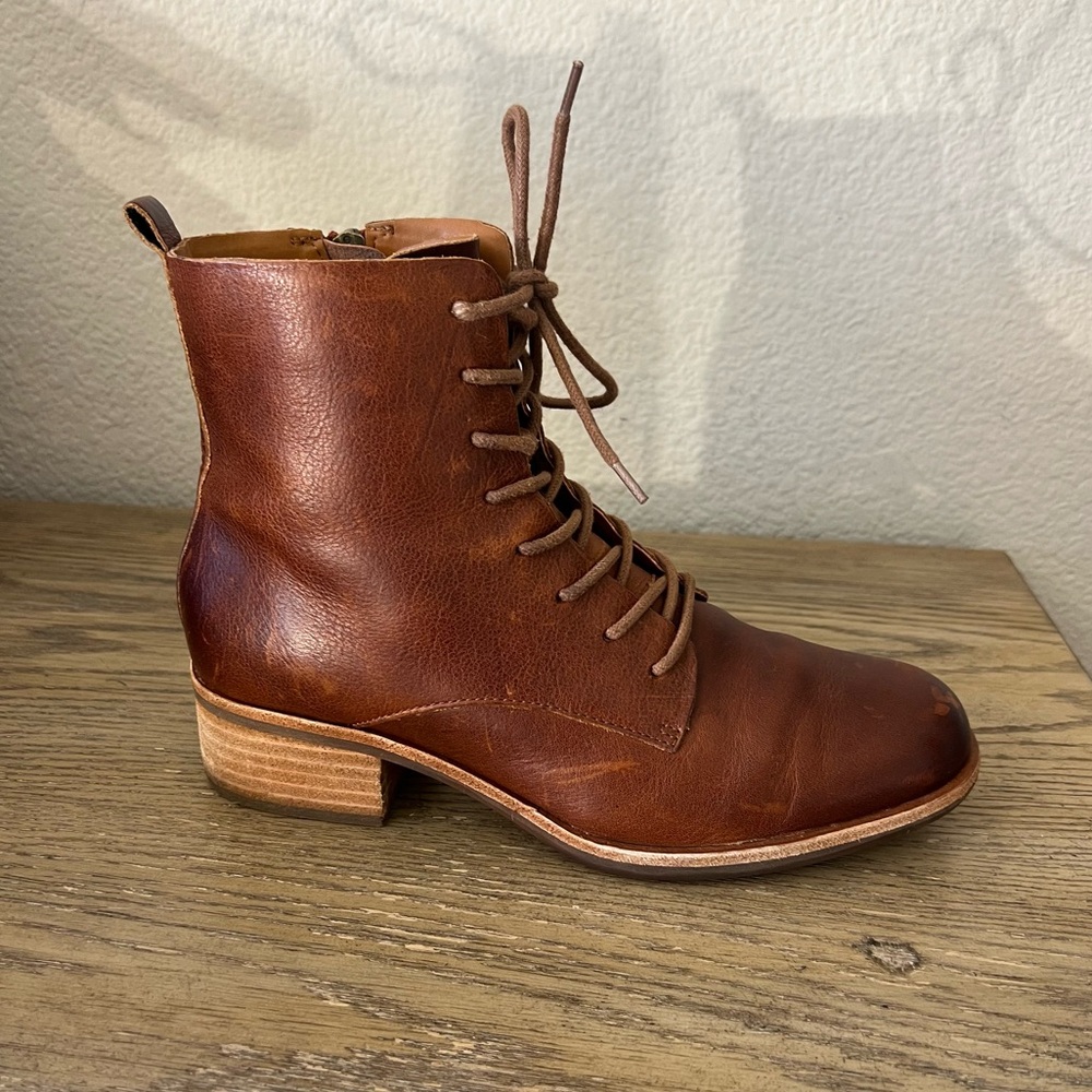 Kork Ease Calista brown leather lace up ankle booties side zip sz 8 boho western - Picture 2 of 12